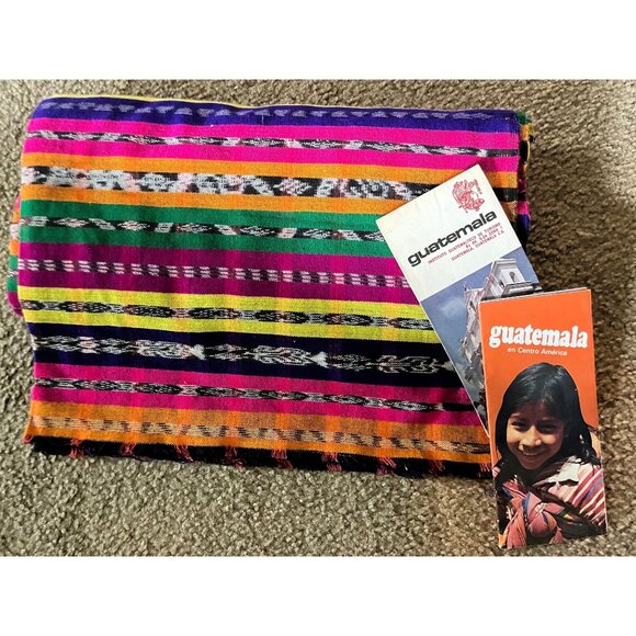 Vintage 1971 Bright Ethnic Guatemalan Fabric Handmade Ikat Fabric from Guatemala - Picture 1 of 5